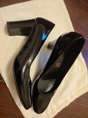 Vintage Inspired Black Patent Leather Block Heels - Made in Italy - Size 37